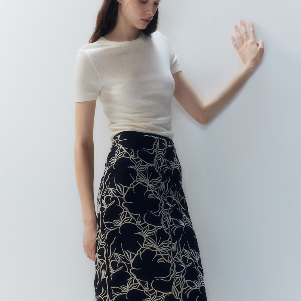 NWT H&M embroidered midi skirt
